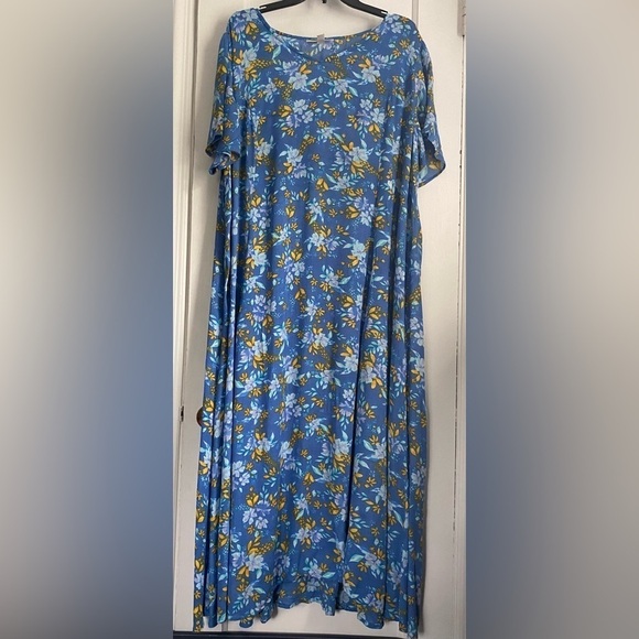 Woman Within Paisley Floral Blue MIDI Shift Summer Pullover Dress, Size: 18/20 - Picture 2 of 9